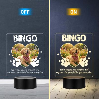 Personalized Pet Photo LED Night Light Custom with Dog Picture & Name Unique Pet Memorial & Celebration Gift for Dog Lovers – Warm White LED Base for Home Decor